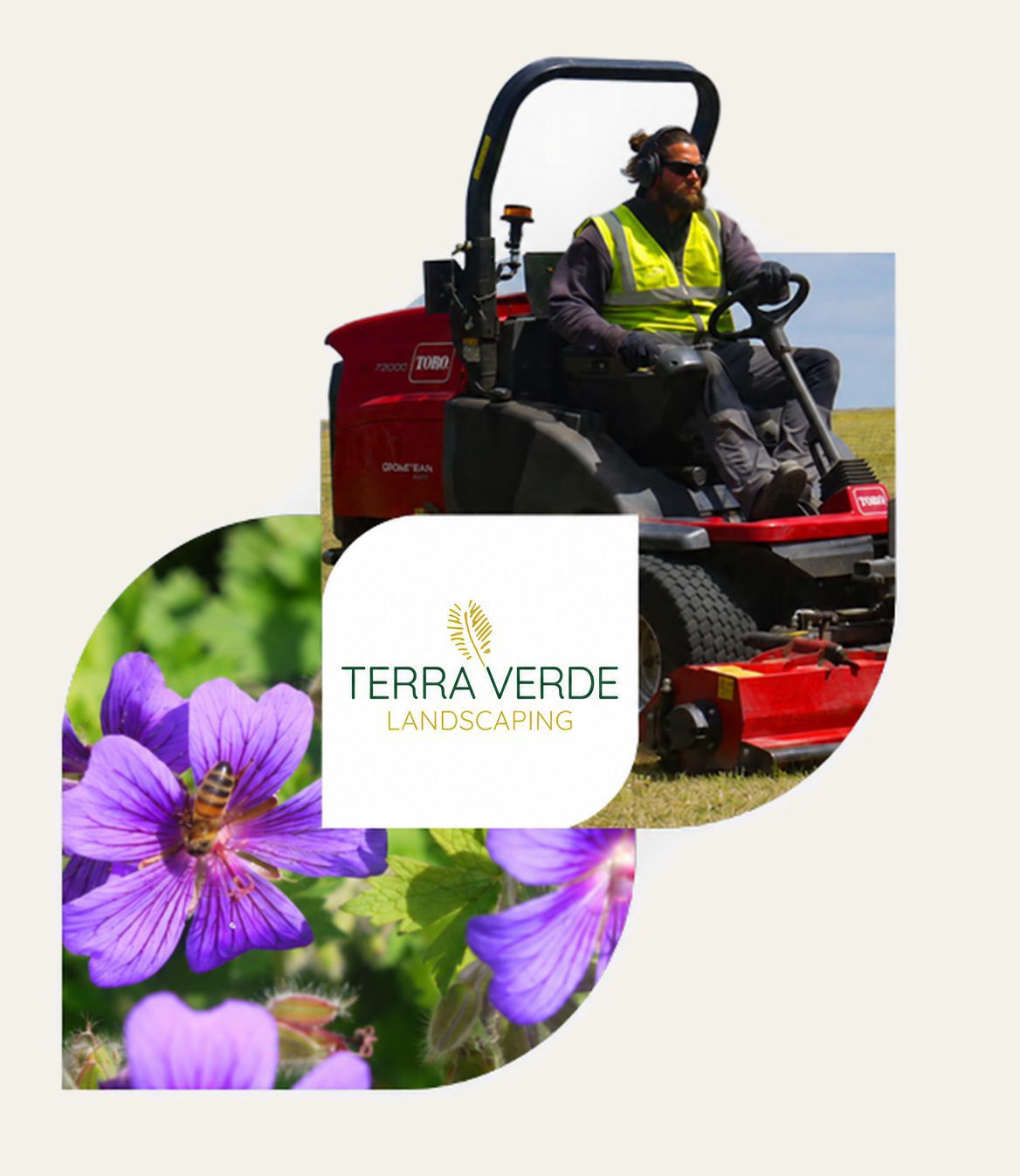 Ride-on mower and flowering borders
